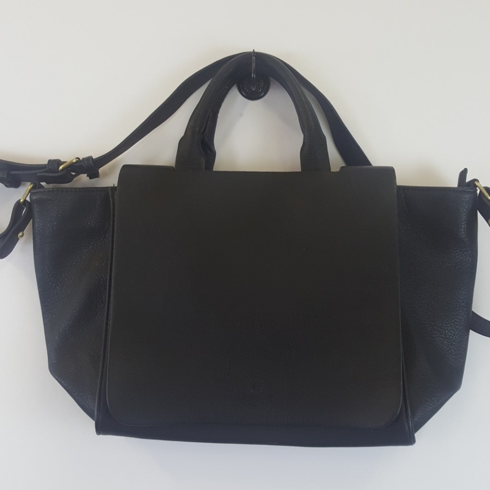 Trafaluc black leather city satchel bag with flap